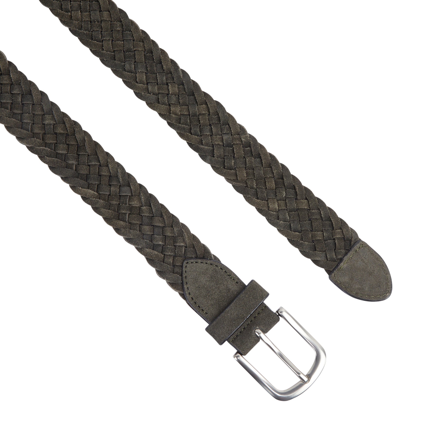 Kingston Suede Leather Woven Belt - Khaki