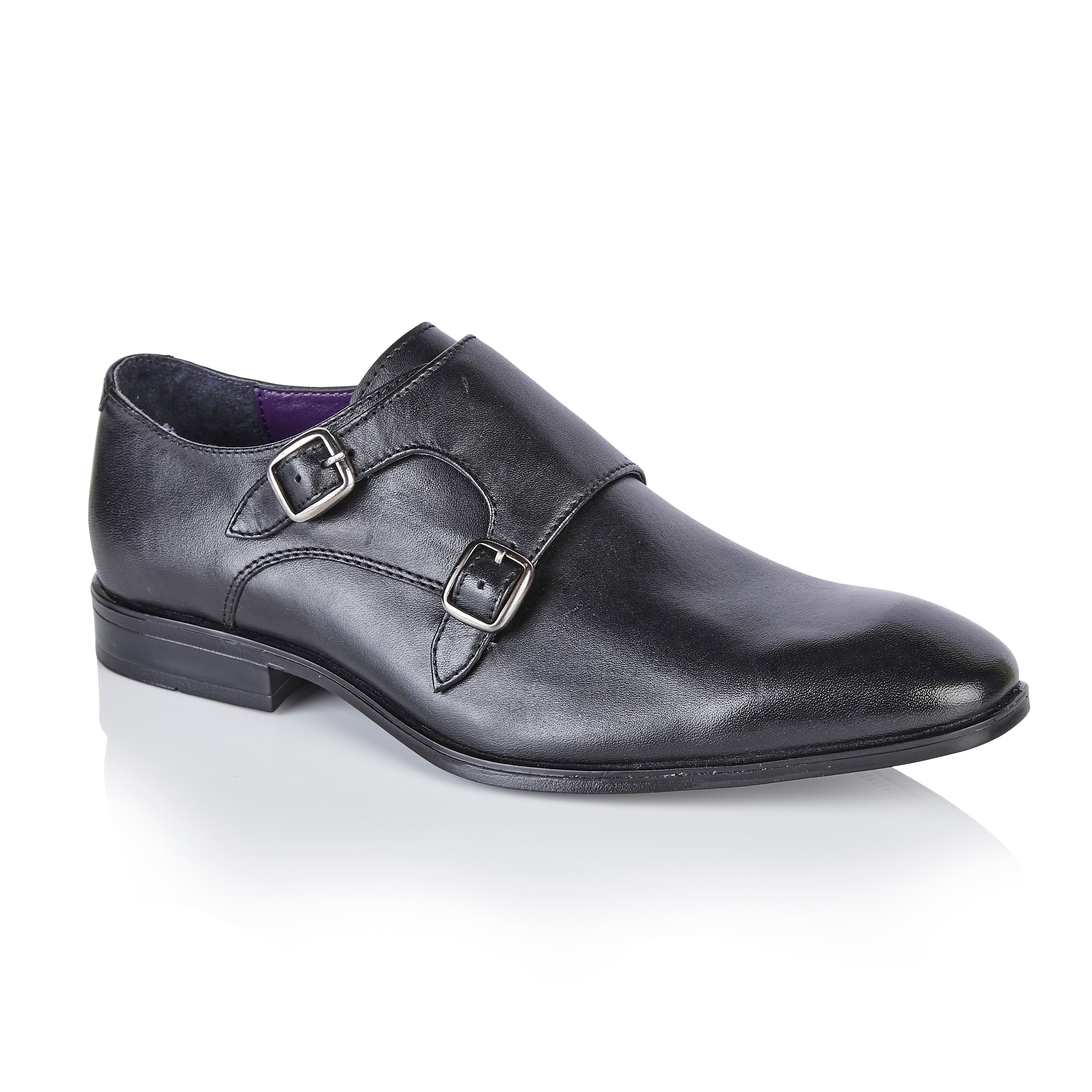 Bourne Leather Double Monk Strap Shoe  - Black