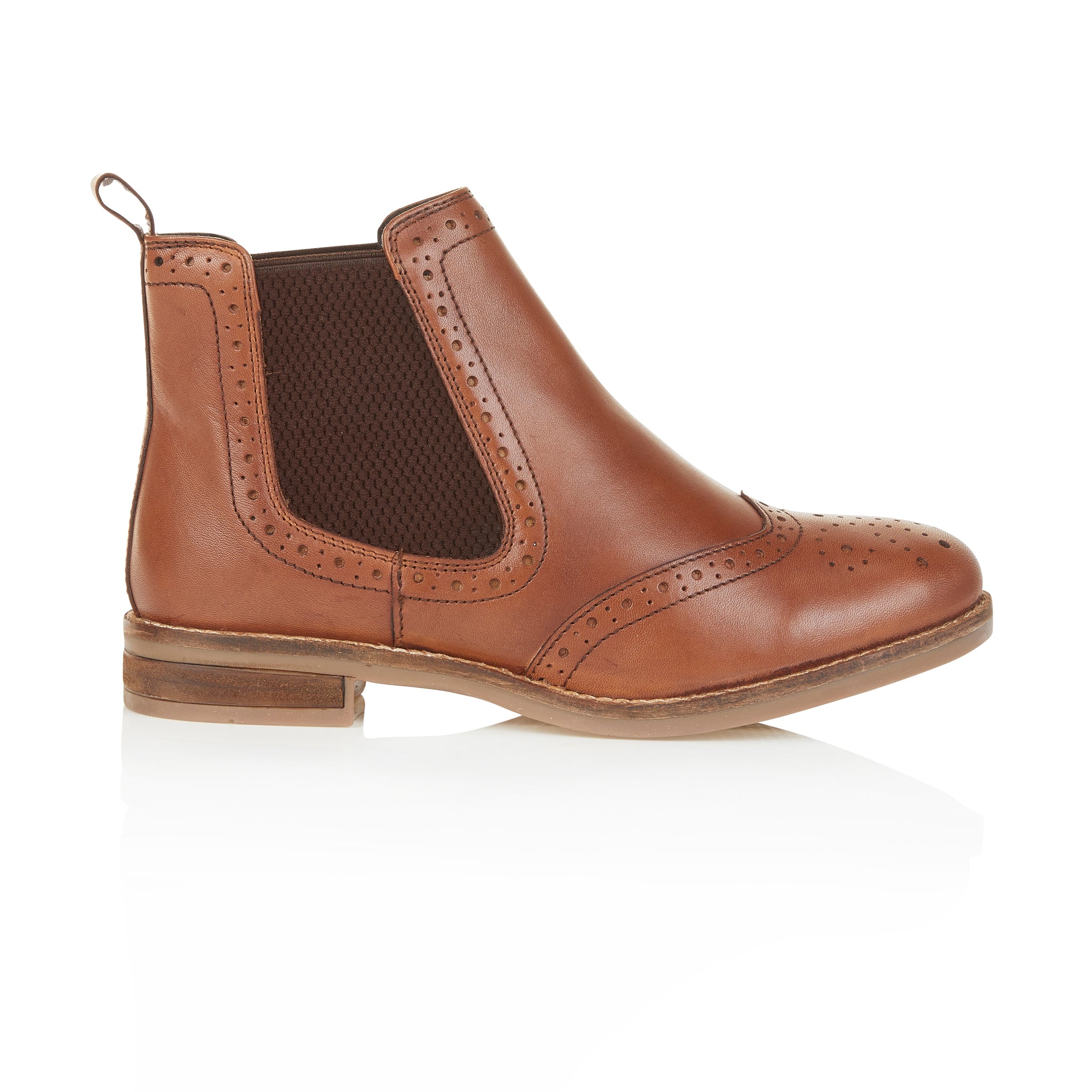 Fiona Leather Brogue Boot - Tan