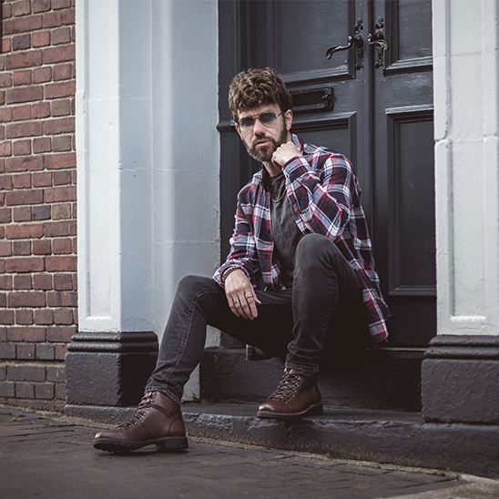 Marble Leather Lace up Boot - Brown