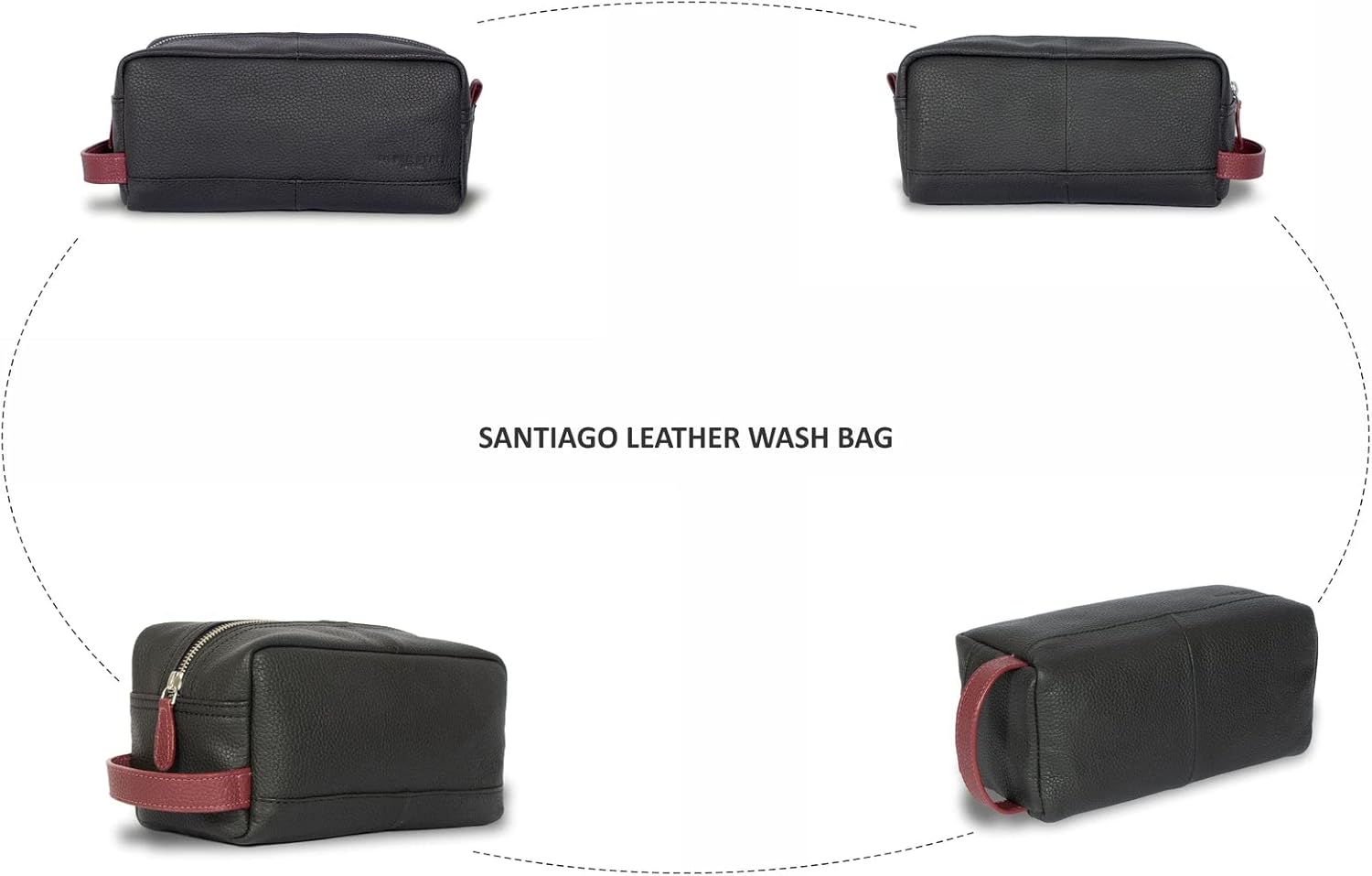 Santiago Leather Washbag  - Black